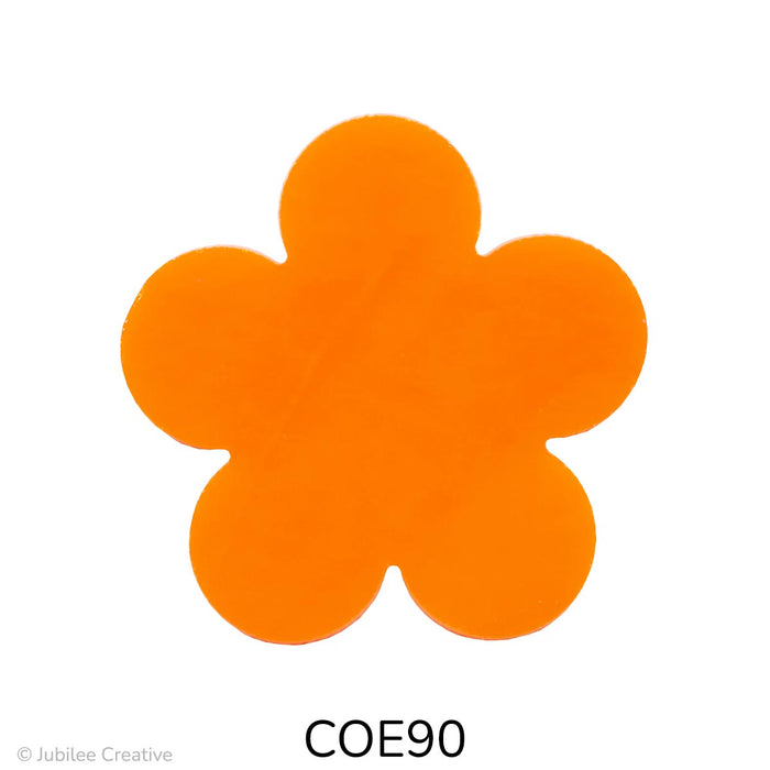 image of a fusible precut glass flower with 5 petals in an opaque tangerine orange color. They are available in small, medium, and large - COE90