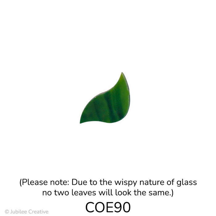 image of a small fusible precut wispy green glass leaf - COE90