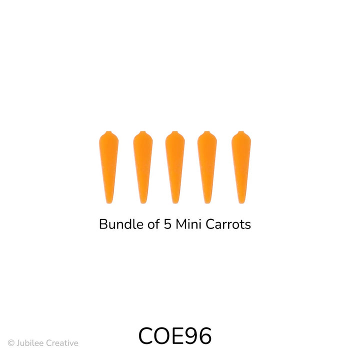 image of five opaque orange fusible precut glass mini carrots - COE96