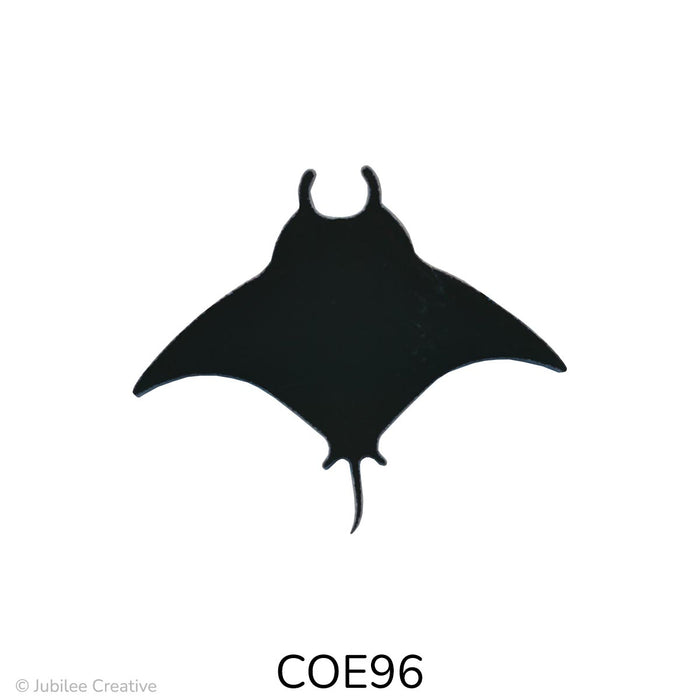 image of a COE96 fusible black glass manta ray.