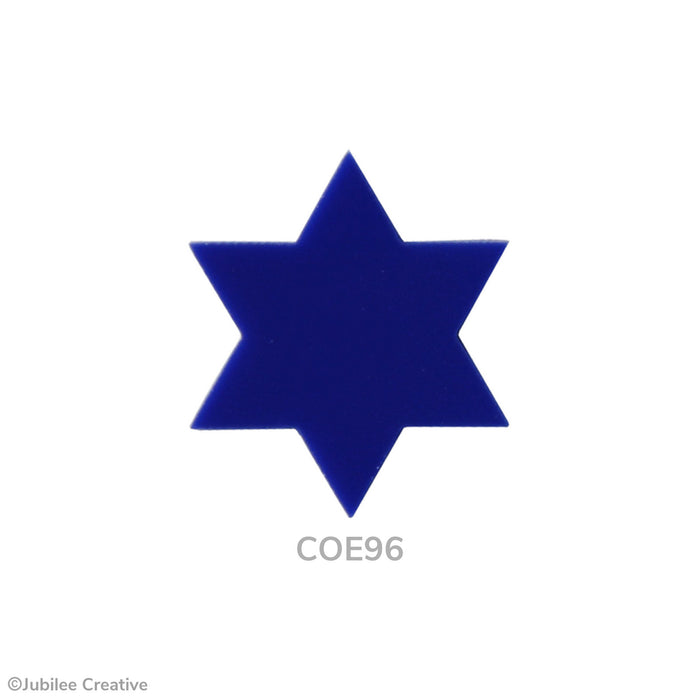 COE96 fusible precut glass Star of David in the color opaque blue.