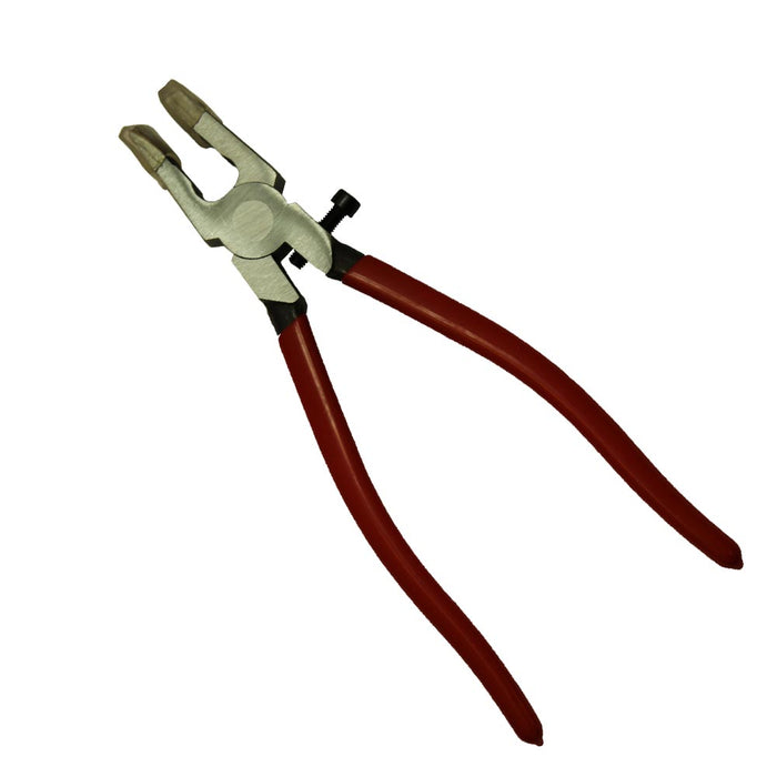 All steel running pliers are used to aid in breaking glass along a score line. They have a screw to adjust the pressure on your glass to avoid over breaking as well as a plastic tip covers to firmly grip the glass.
