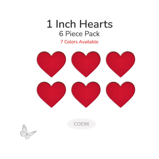 Red hearts with text indicating a 6-piece pack, 7 colors available on a white background