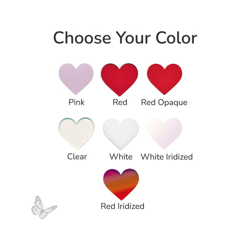 Color selection chart with heart icons for different color options on a white background.