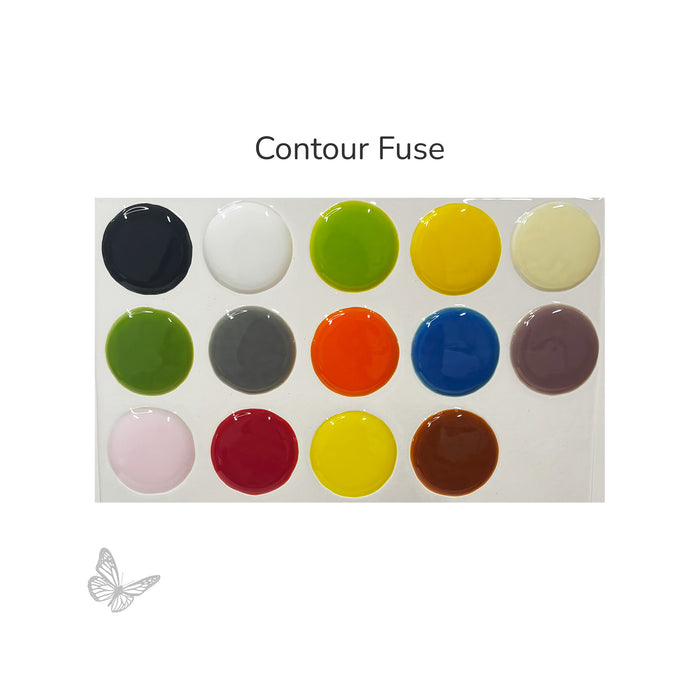 Set of colorful round fuse components labeled 'Contour Fuse' on a white background.