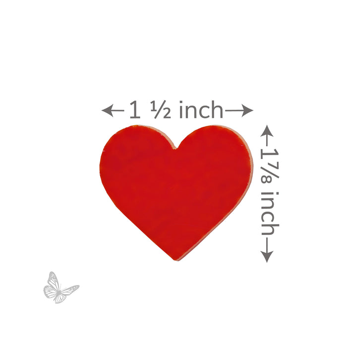 Red heart shape with measurements on a white background