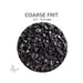 Close-up of Bullseye Black Opalescent 000100 Coarse Frit showing 2.7 to 5.2 mm particles.