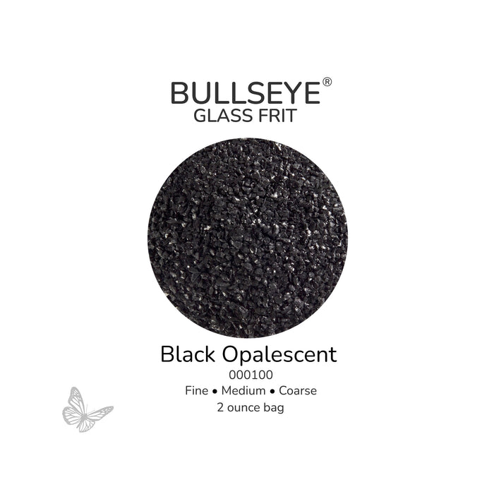 Bullseye Black Opalescent 000100 glass frit, 2 ounce bag, available in fine, medium and coarse sizes.