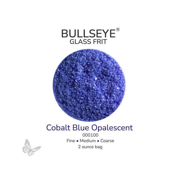 Bullseye Cobalt Blue Opalescent 000114 glass frit, 2 ounce bag, available in fine, medium and coarse sizes.