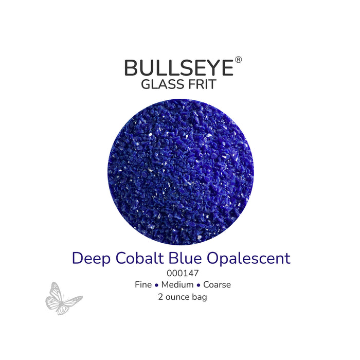 Bullseye Deep Cobalt Blue Opalescent 000147 glass frit, 2 ounce bag, available in fine, medium and coarse sizes.