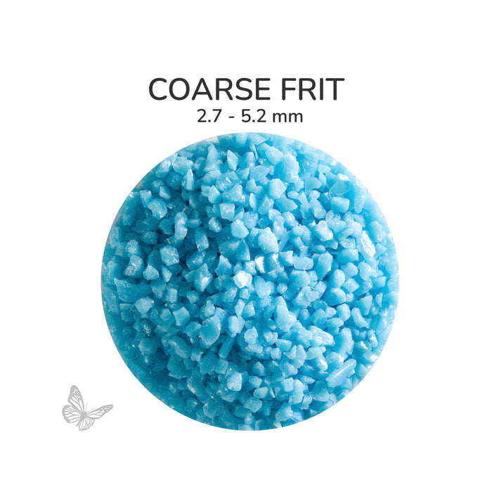 Close-up of Bullseye Light Cyan Opalescent 000216 Coarse Frit showing 2.7 to 5.2 mm particles.
