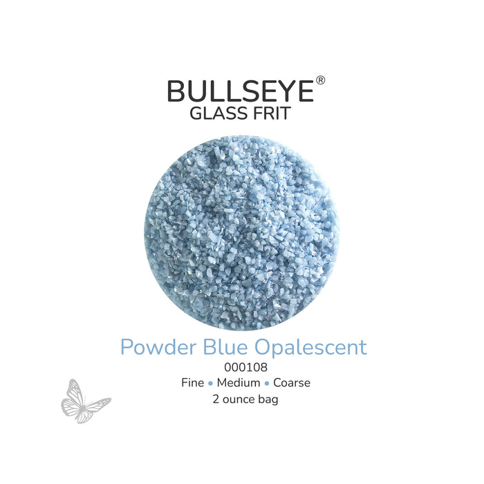 Bullseye Powder Blue Opalescent 000108 glass frit, 2 ounce bag, available in fine, medium and coarse sizes.
