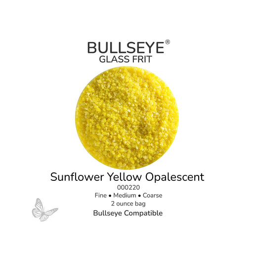 Bullseye Sunflower Yellow Opalescent 000220 glass frit, 2 ounce bag, available in fine, medium and coarse sizes.