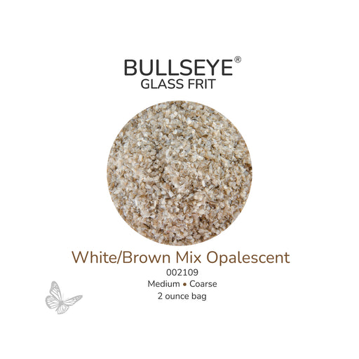 Bullseye White Brown Mix Opalescent 002109 glass frit, 2 ounce bag, available in medium and coarse sizes.