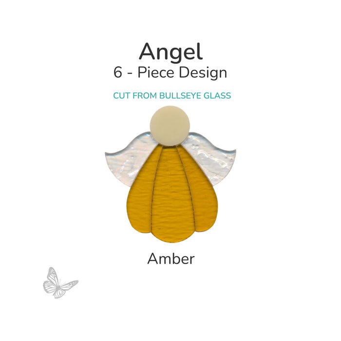 Amber precut glass angel 6-piece design cut from Bullseye Glass