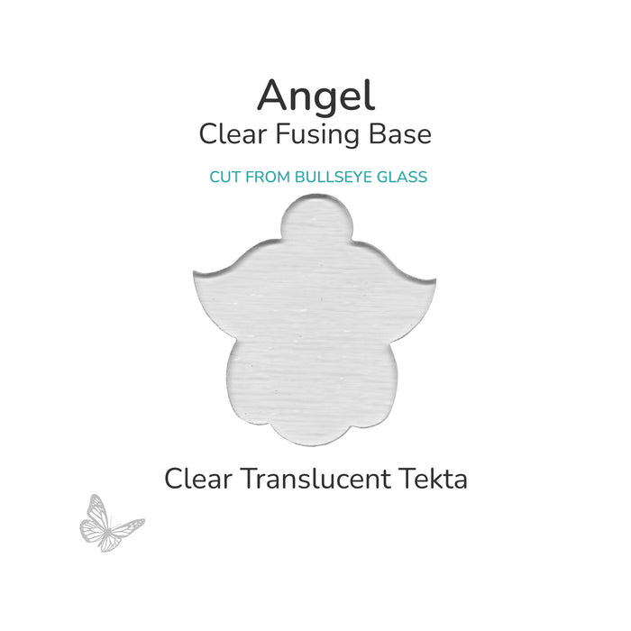 Clear translucent Bullseye Tekta glass fusing base for 6-piece precut glass angel design
