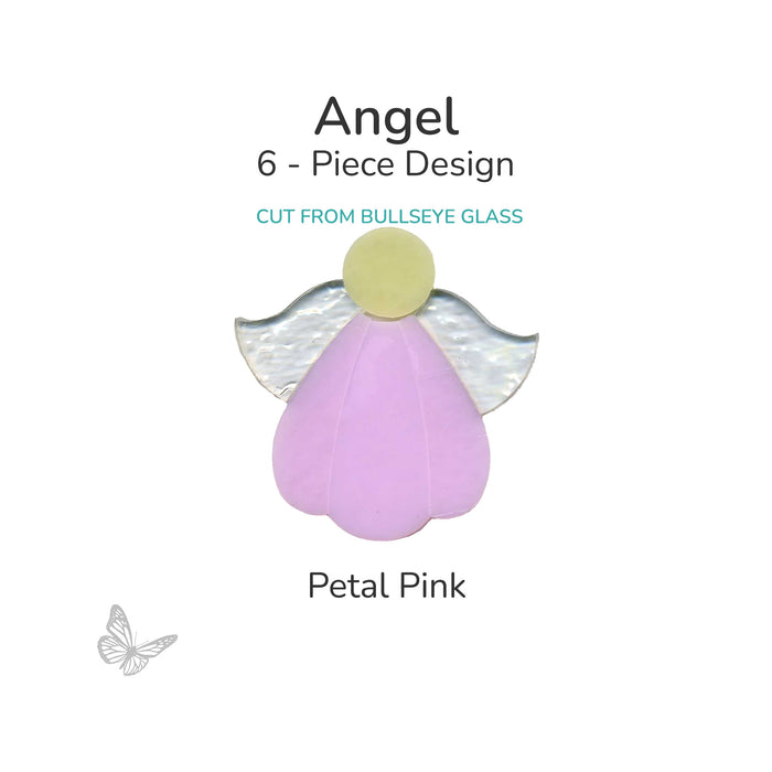 Petal Pink precut glass angel 6-piece design cut from Bullseye Glass