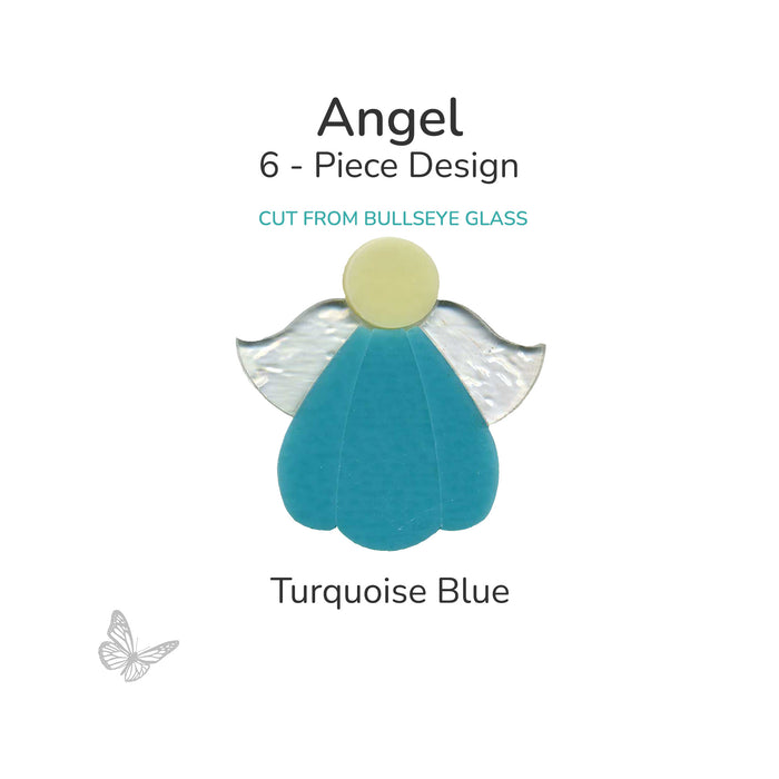 Turquoise Blue precut glass angel 6-piece design cut from Bullseye Glass