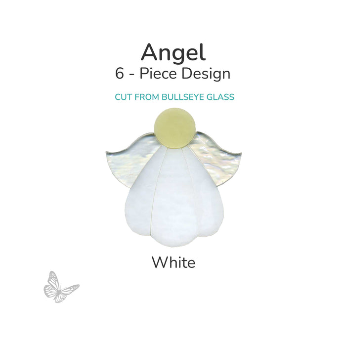 White precut glass angel 6-piece design cut from Bullseye Glass