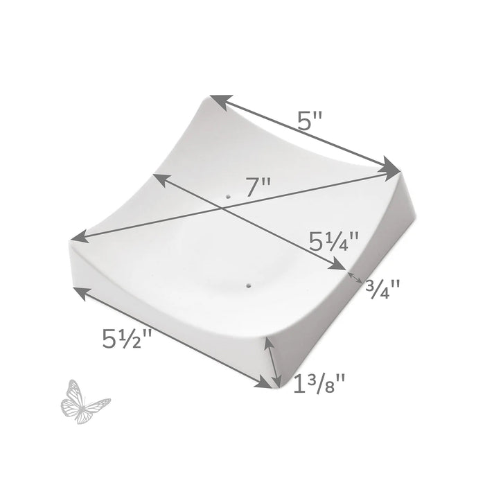 Square Slumper B ceramic slumping mold with labeled dimensions showing overall size, interior slumping area, and mold height.