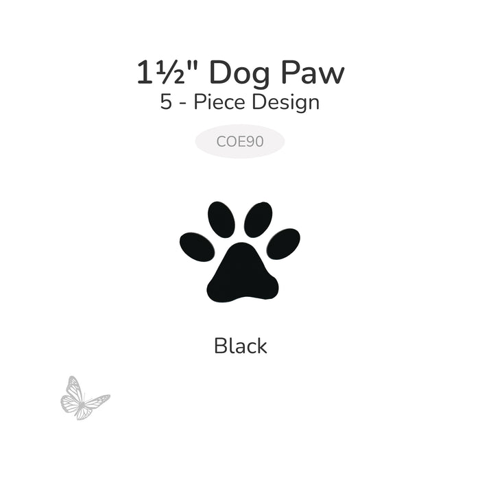 Black precut glass dog paw glass shape, 1.5 inch size, COE90, 5-piece design