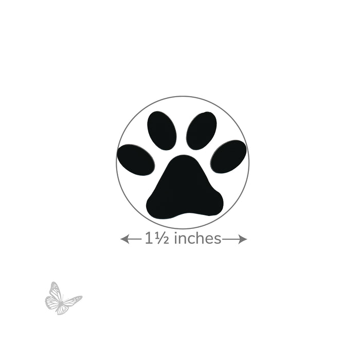 Close-up of dog paw glass shape with size reference, 1.5 inches diameter