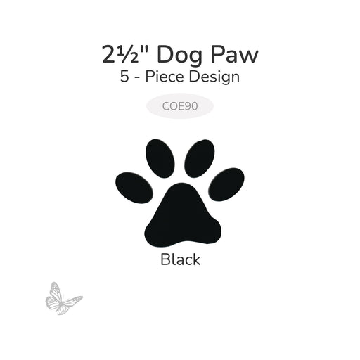 Black precut glass dog paw glass shape, 2.5 inch size, COE90, 5-piece design