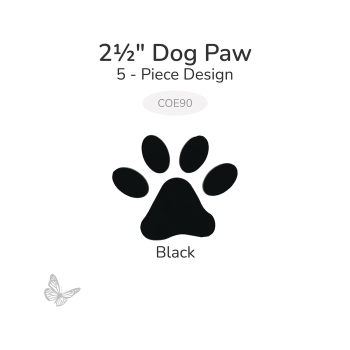 Black precut glass dog paw glass shape, 2.5 inch size, COE90, 5-piece design