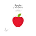 Bright red precut fusible glass apple shape with a green leaf, displayed on a white background with text indicating a 1-piece pack and COE90.
