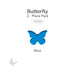 Translucent blue precut butterfly glass shape labeled Blue, part of a 2-piece COE90 pack.