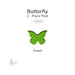 Translucent green precut butterfly glass shape labeled Green, part of a 2-piece COE90 pack.