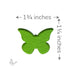 Single translucent green butterfly glass shape with dimensions shown as 1¾ inches wide by 1¼ inches tall.