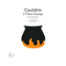 Precut COE90 cauldron glass design featuring a black cauldron with layered orange flames below. Two-piece Halloween-themed fused glass design.