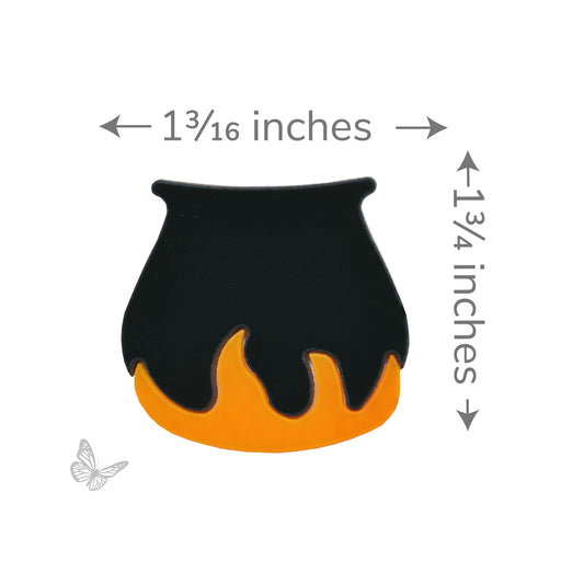 COE90 precut two-piece cauldron glass design with dimensions shown. Finished size measures approximately 1 3/16 inches wide by 1 3/4 inches tall.