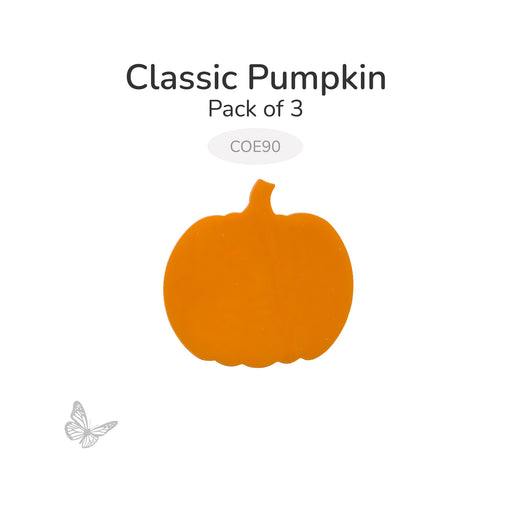 Pack of three precut Classic Pumpkin glass shapes for COE90 fused glass projects. Each pumpkin is precision waterjet cut from Bullseye orange fusible glass with a traditional rounded pumpkin silhouette.