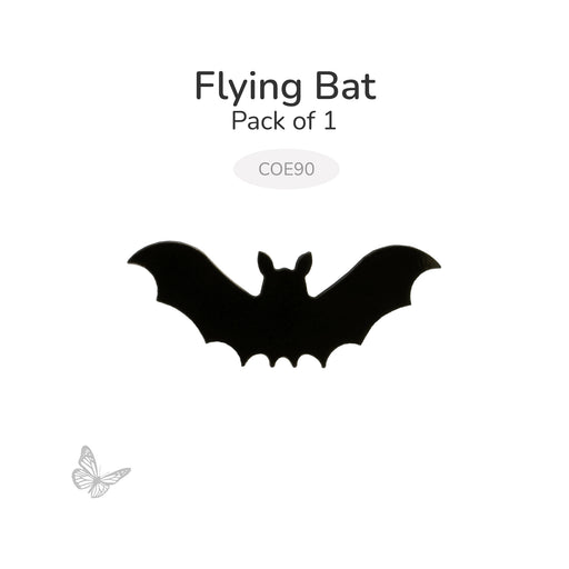 Flying Bat black Bullseye COE90 precut fusible glass shape with wings spread wide.