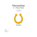 Amber horseshoe-shaped fusible glass cutout, 2-piece pack, COE90, shown on light gray background.