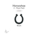 Black horseshoe-shaped fusible glass cutout, 2-piece pack, COE90, shown on light gray background.