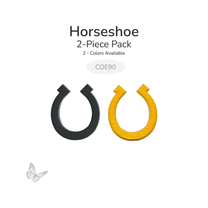 Two horseshoe-shaped fusible glass cutouts in black and amber, 2 colors available, COE90.