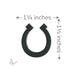 Black horseshoe-shaped fusible glass cutout with dimensions labeled approximately 1¼ inches wide by 1½ inches tall.