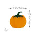 Leafy Classic Pumpkin two-piece COE90 glass design measuring approximately 2 inches wide by 2 inches tall, featuring an orange pumpkin with a curved green leafy stem.