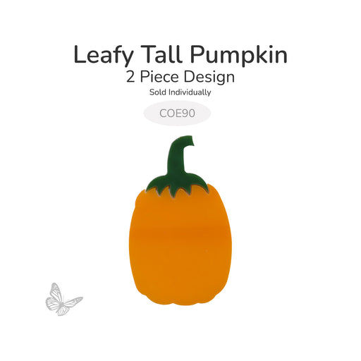 Leafy Tall Pumpkin precut glass design featuring a tangerine orange pumpkin with a forest green leafy stem. Two-piece Bullseye COE90 design for fused glass and mosaic projects.