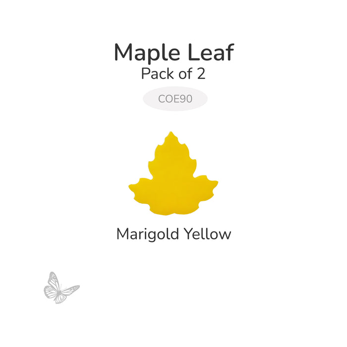 Bullseye COE90 precut maple leaf glass shape in Marigold Yellow
