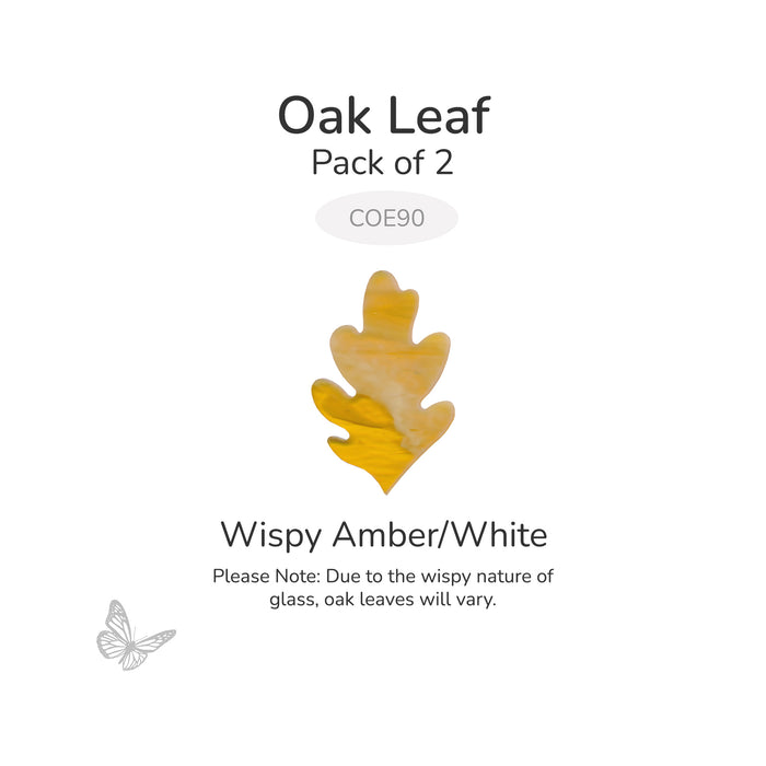 Bullseye COE90 precut oak leaf in wispy amber and white glass