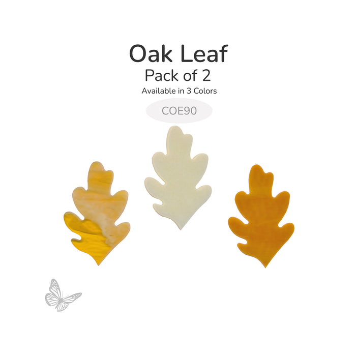 Bullseye COE90 precut oak leaf glass shapes available in three autumn colors