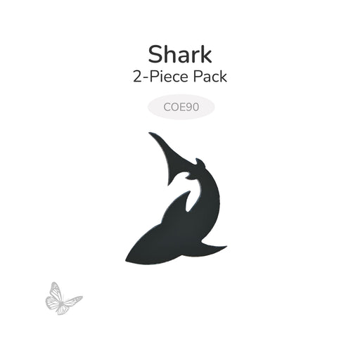 Bullseye COE90 shark glass shape shown on white background, 2-piece pack