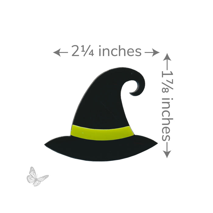 Witch Hat two-piece Bullseye COE90 glass design measuring approximately 2 1/4″ wide x 1 7/8″ tall, shown in black and green.