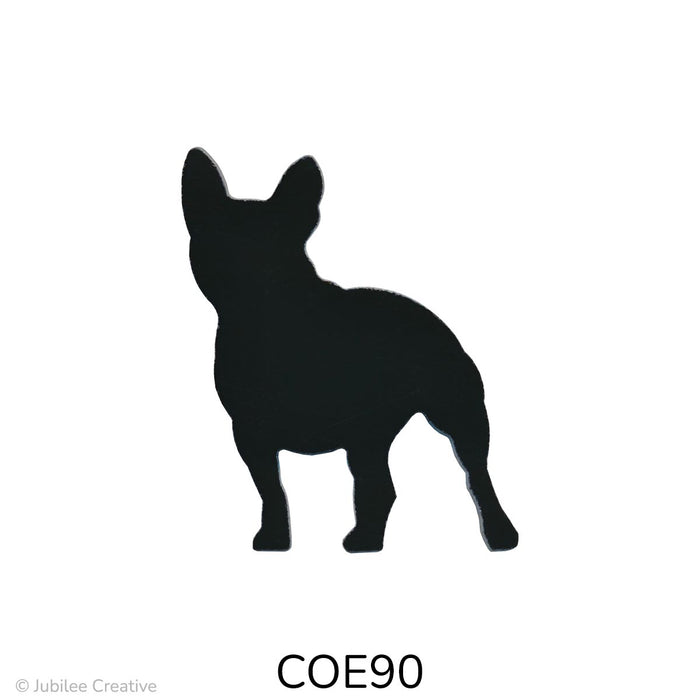 Image of a French bulldog cut out of black fusible glass - COE90