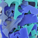 images of blue pieces of waterjet cut scrap glass -COE90