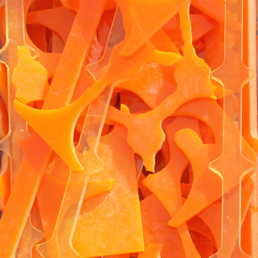 images of orange pieces of waterjet cut scrap glass -COE90